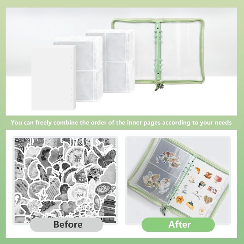 NOCAFI Sticker Storage Organizer Binder A5 Sticker Collecting Book Zipper Album for Adult with Blank Reusable Release Paper and Pocket Pages (Green) - Image 5
